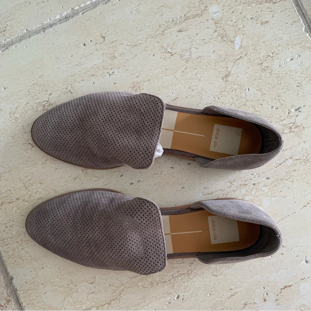 Dolce Vita Cody Grey Perforated Suede Flats Loafers Slip-on Shoes